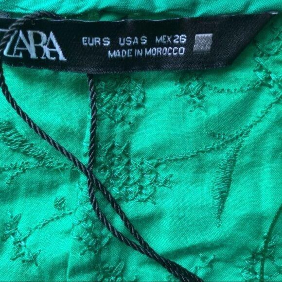 Zara Knotted Embroidery Green Top Small - Picture 9 of 10